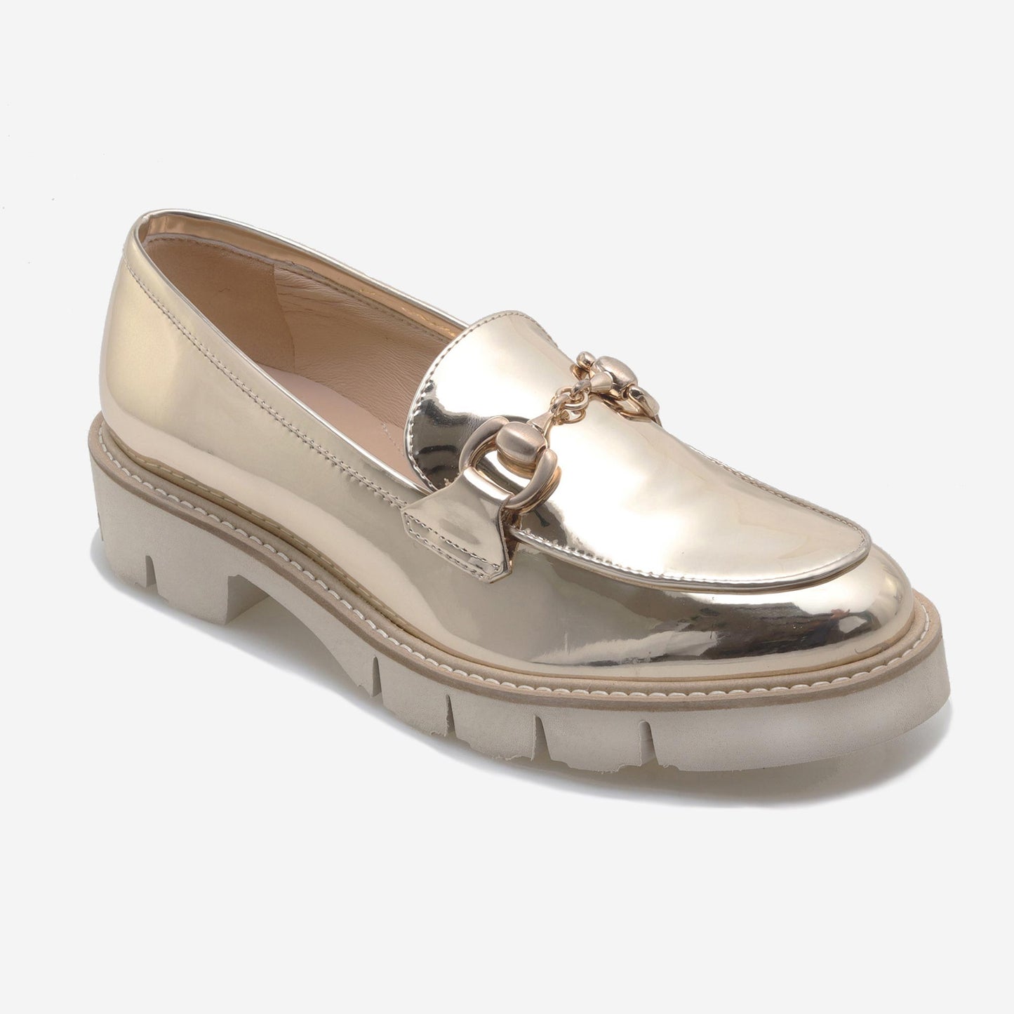 Mocassins em Pele metalizada
