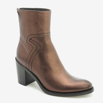 Ladies metallic leather ankle boots