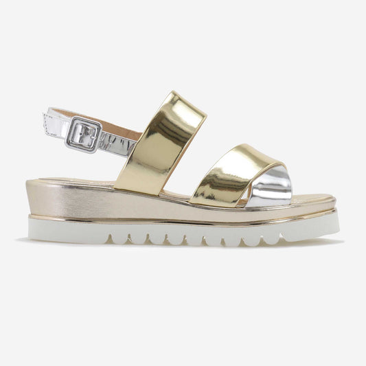 Women's two-tone metallic leather sandal