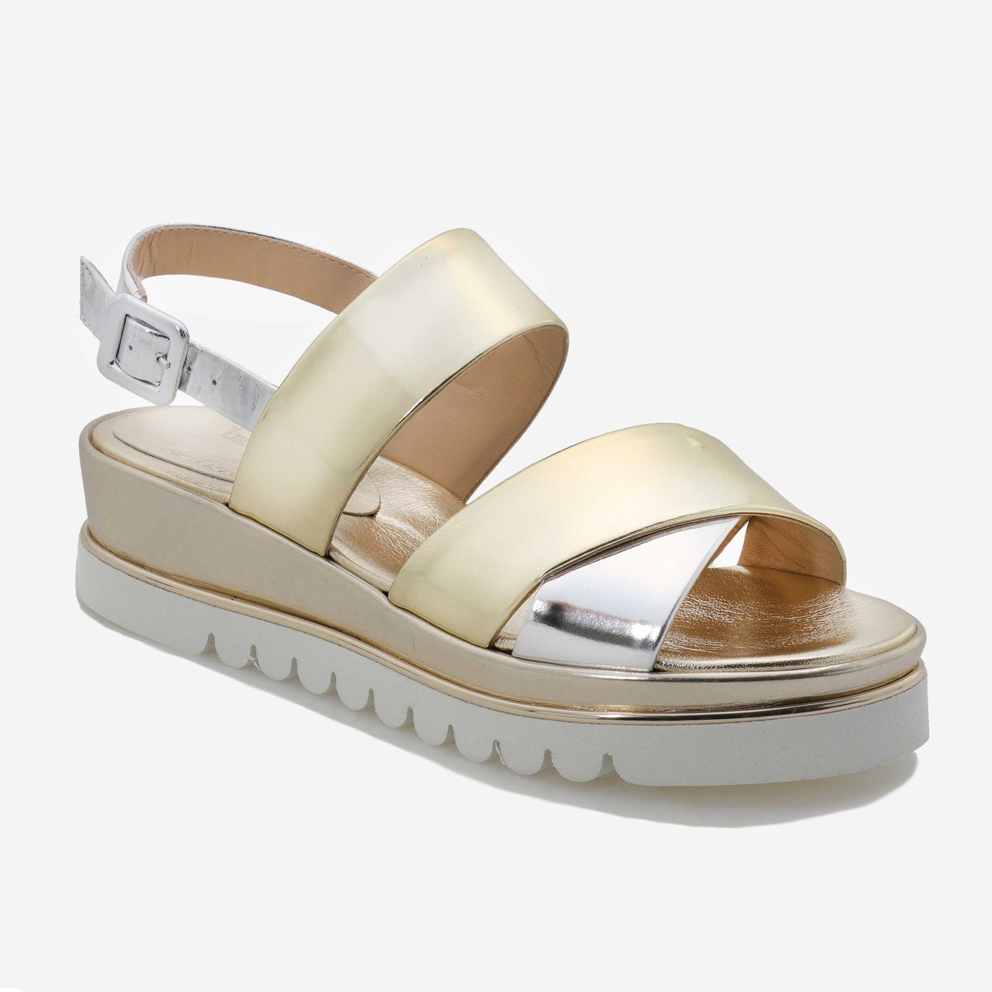 Women's two-tone metallic leather sandal