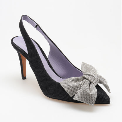 Leather pumps with lurex bow