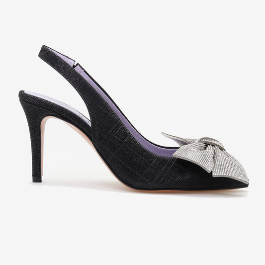 Leather pumps with lurex bow