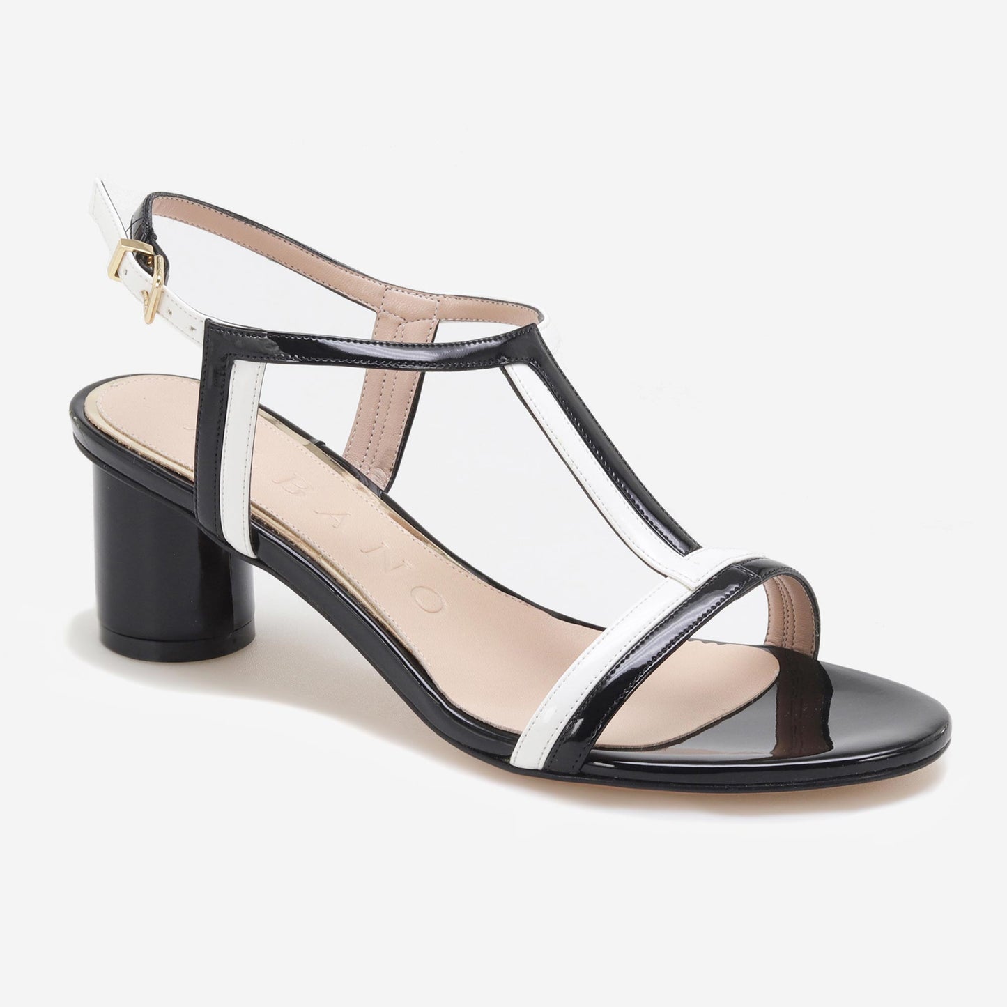 Two-tone patent leather sandals