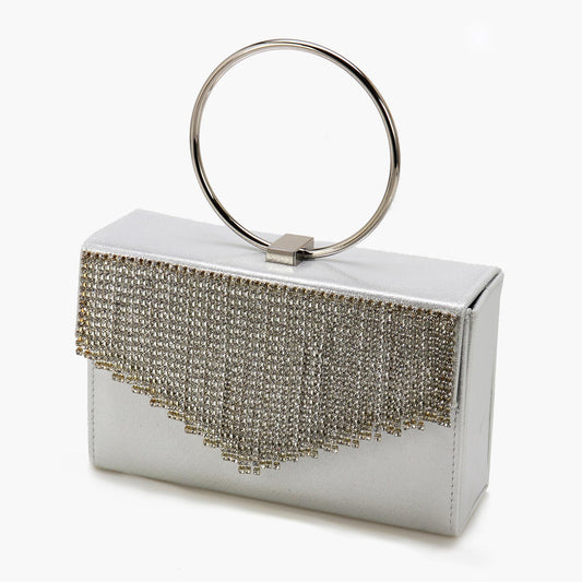 Ladies toilette pochette with ring and rhinestone fringe