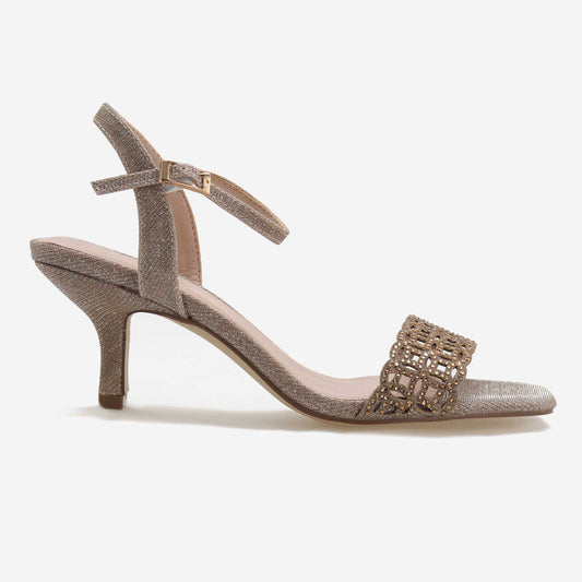 Ladies toilette strap sandal with rhinestones