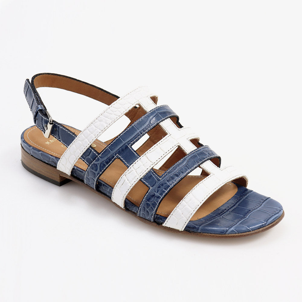 Two-tone crocodile effect leather women's sandal