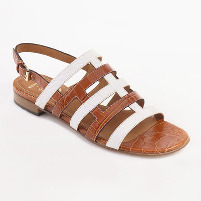 Two-tone crocodile effect leather women's sandal