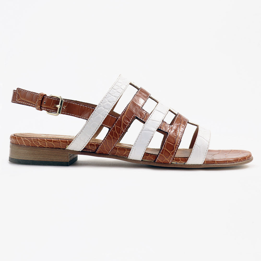 Two-tone crocodile effect leather women's sandal