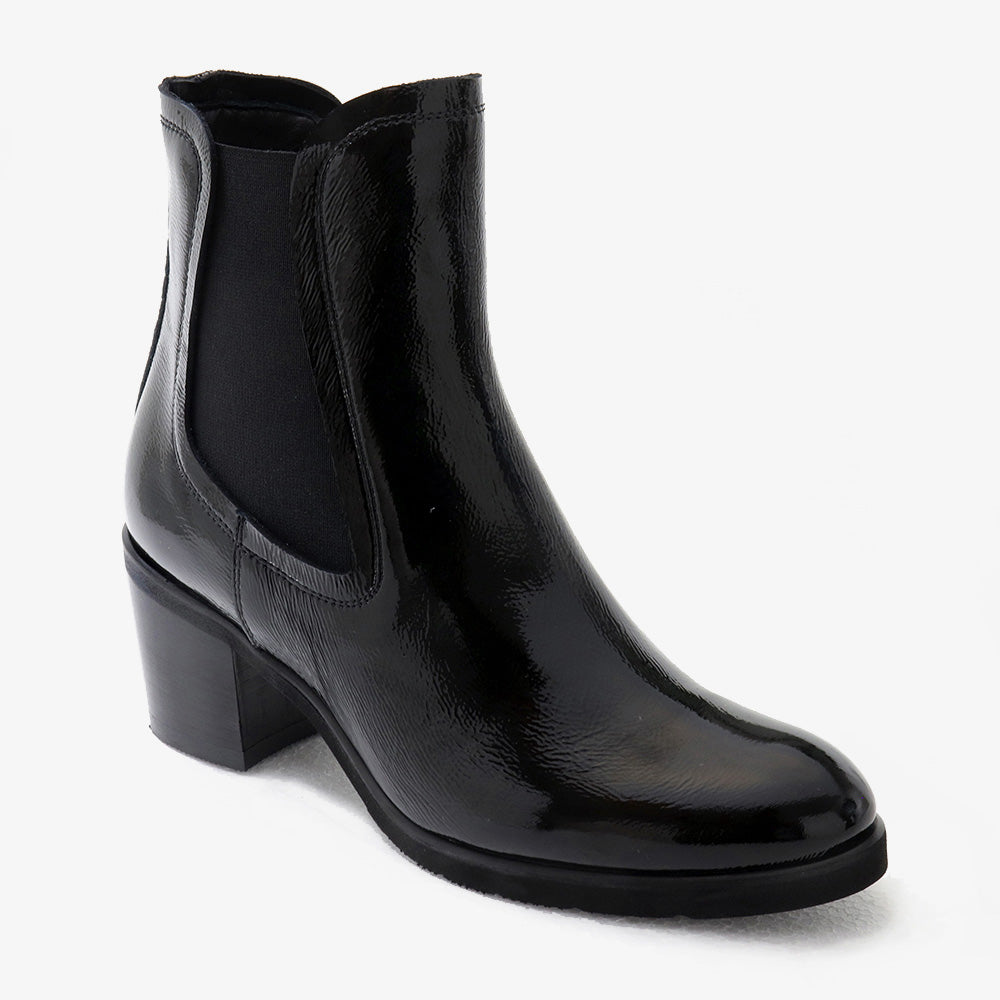 Patent leather ankle boots