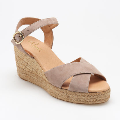 Summer suede espadrille with crossed straps